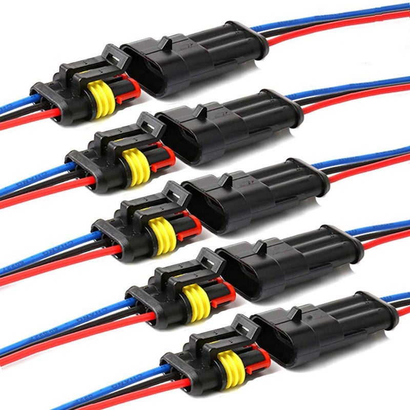 YETOR Way Car Waterproof Electrical Connector,16 AWG 3 pin Plug Auto Electrical Wire Connectors Marine for Car, Truck, Boat, and Other Wire Connections.(5 Pack)Â¡Â­ - Image 1